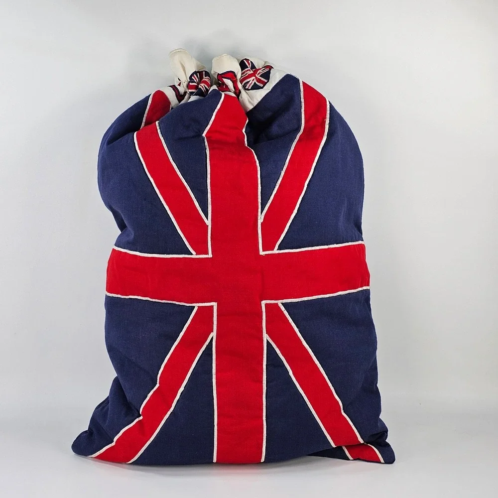 Harrods London Union Jack Drawstring Laundry Storage Bag Navy Blue Canvas